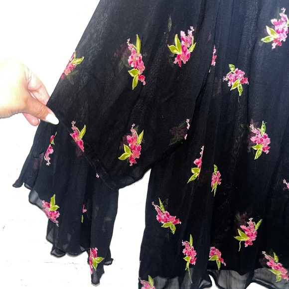 American Angel II Black Floral Sheer Kimono Cardigan Bell Sleeve Tie Front 3X - Picture 2 of 5